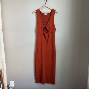Calvin Klein Rust Orange Cutout Midi Dress Women’s XL Ribbed Cotton Knit